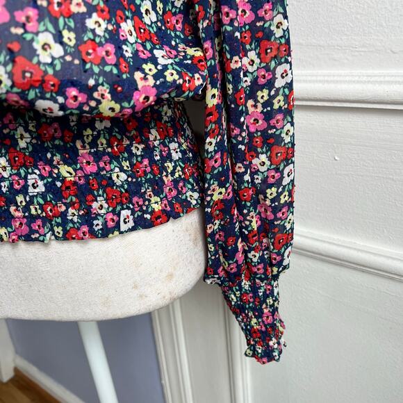 Rachel Zoe Flowy Peasant Top Puffy Sleeves Floral Print Blue Pink Size Small - Picture 8 of 12